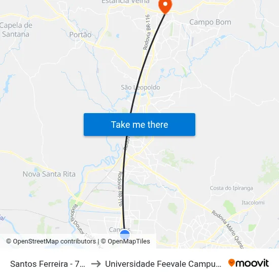 Santos Ferreira - 701 to Universidade Feevale Campus II map