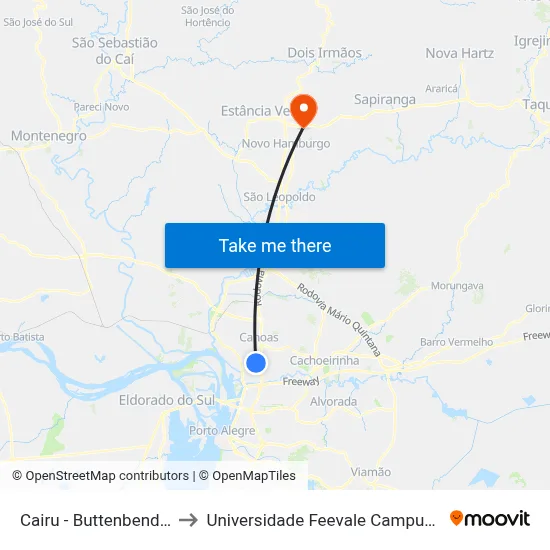 Cairu - Buttenbender to Universidade Feevale Campus II map