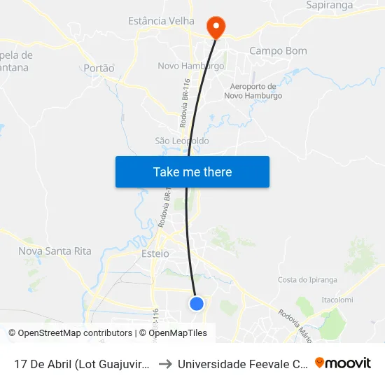 17 De Abril (Lot Guajuviras) - Cras to Universidade Feevale Campus II map