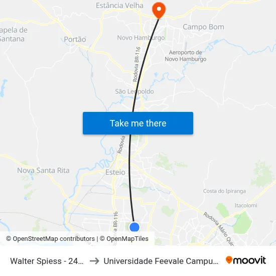Walter Spiess - 2490 to Universidade Feevale Campus II map