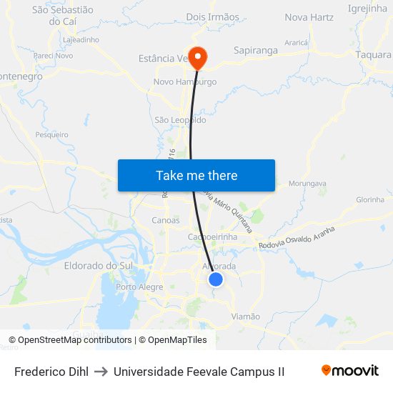 Frederico Dihl to Universidade Feevale Campus II map