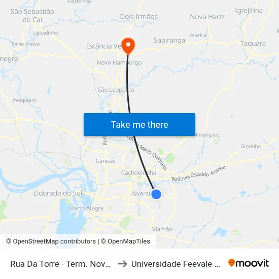 Rua Da Torre - Term. Nova Alvorada to Universidade Feevale Campus II map