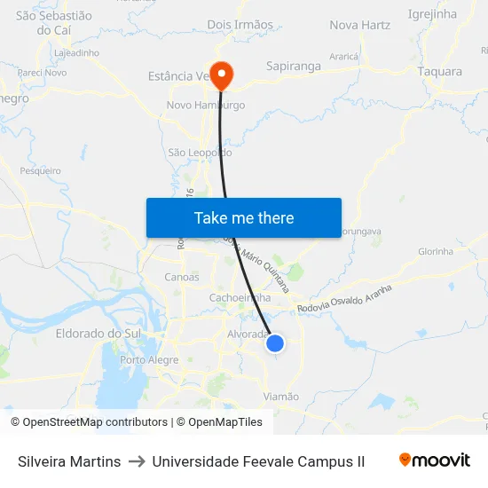 Silveira Martins to Universidade Feevale Campus II map