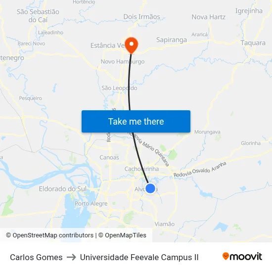 Carlos Gomes to Universidade Feevale Campus II map