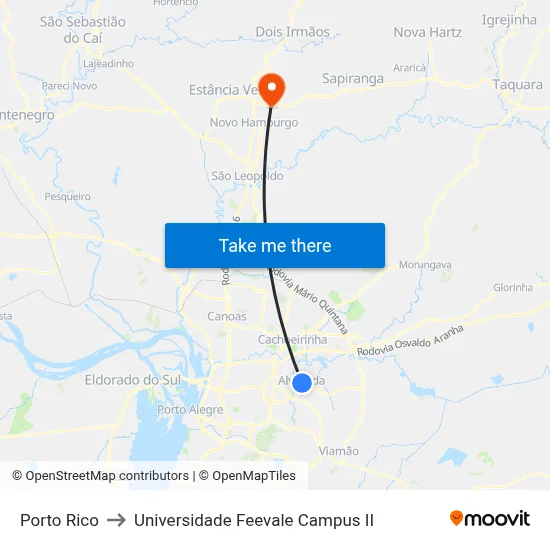 Porto Rico to Universidade Feevale Campus II map