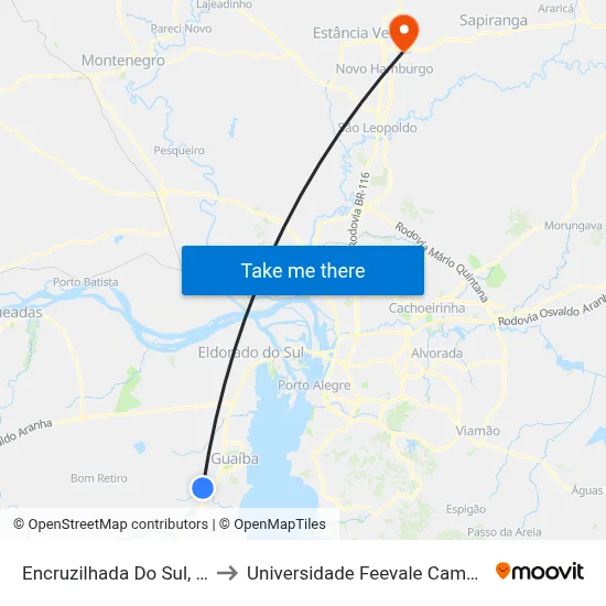 Encruzilhada Do Sul, 229 to Universidade Feevale Campus II map