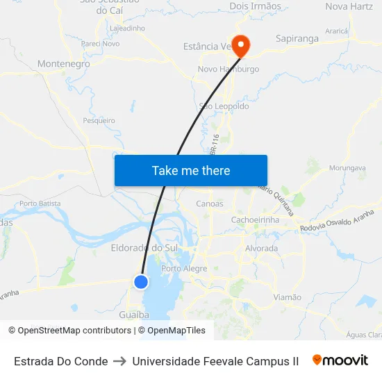 Estrada Do Conde to Universidade Feevale Campus II map