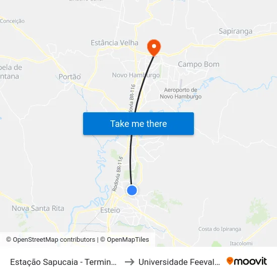 Estação Sapucaia - Terminal L09/L10/L21 to Universidade Feevale Campus II map