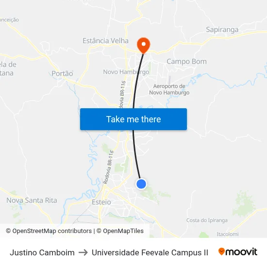 Justino Camboim to Universidade Feevale Campus II map