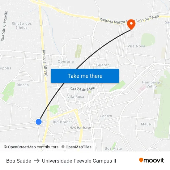 Boa Saúde to Universidade Feevale Campus II map