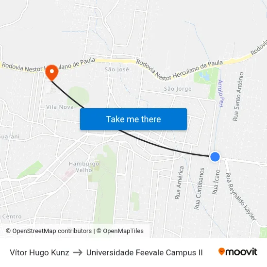 Vítor Hugo Kunz to Universidade Feevale Campus II map