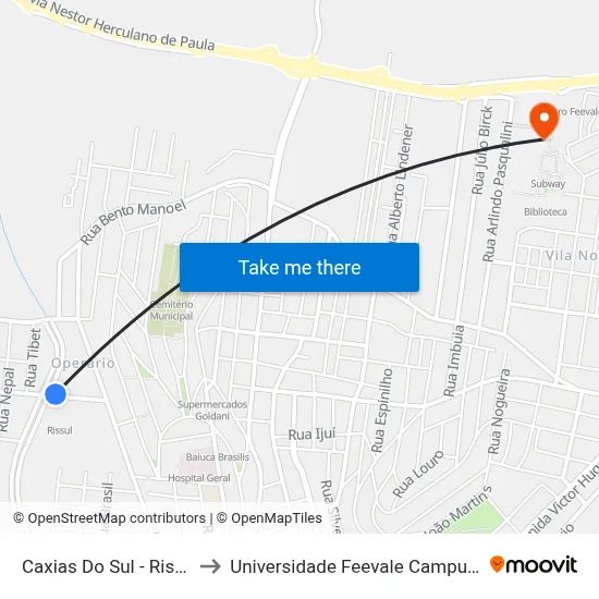 Caxias Do Sul - Rissul to Universidade Feevale Campus II map
