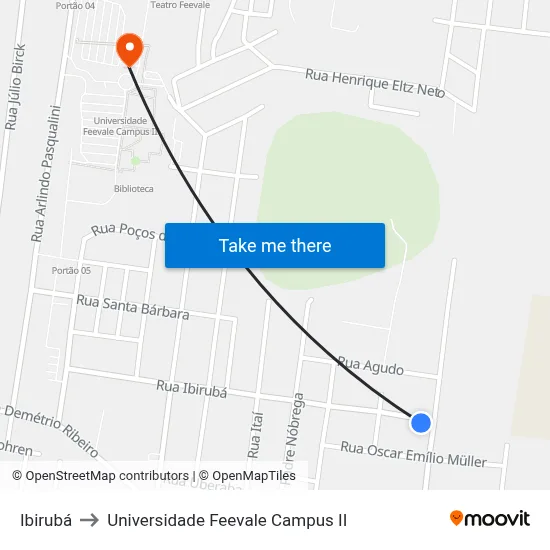 Ibirubá to Universidade Feevale Campus II map