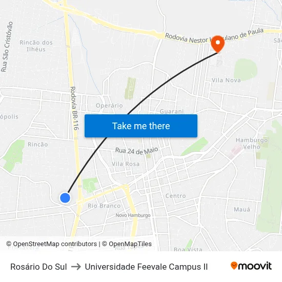 Rosário Do Sul to Universidade Feevale Campus II map