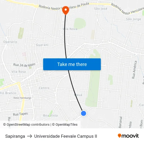 Sapiranga to Universidade Feevale Campus II map