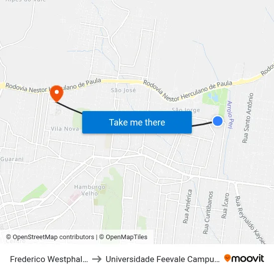 Frederico Westphalen to Universidade Feevale Campus II map