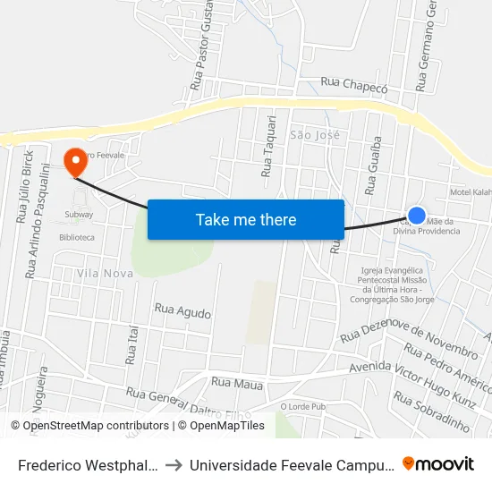 Frederico Westphalen to Universidade Feevale Campus II map