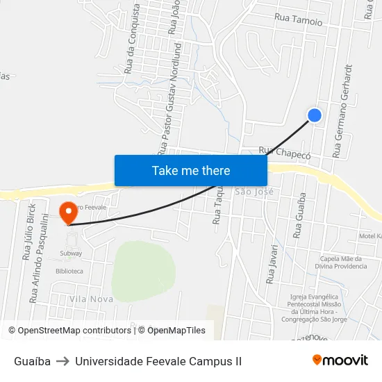 Guaíba to Universidade Feevale Campus II map