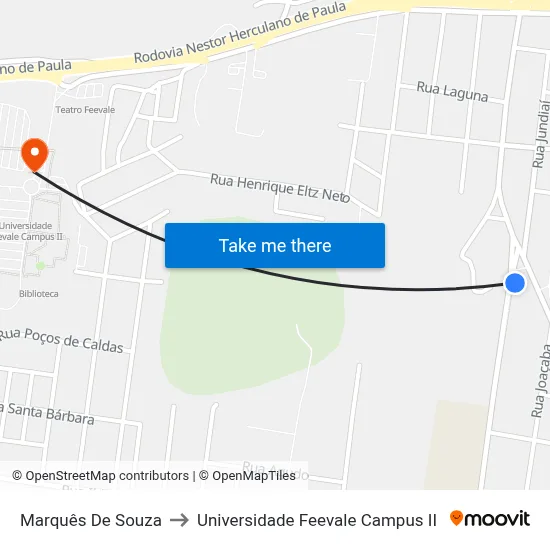 Marquês De Souza to Universidade Feevale Campus II map