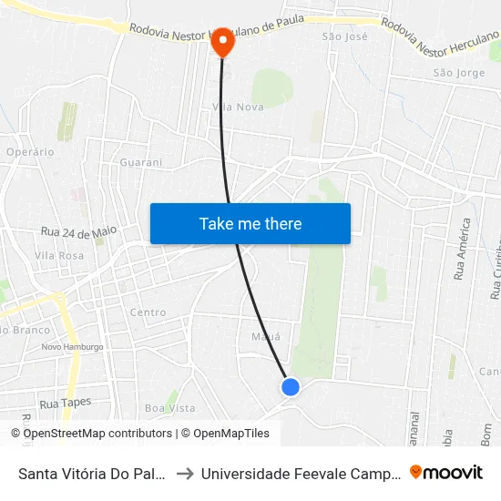 Santa Vitória Do Palmar to Universidade Feevale Campus II map