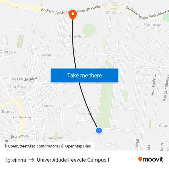 Igrejinha to Universidade Feevale Campus II map