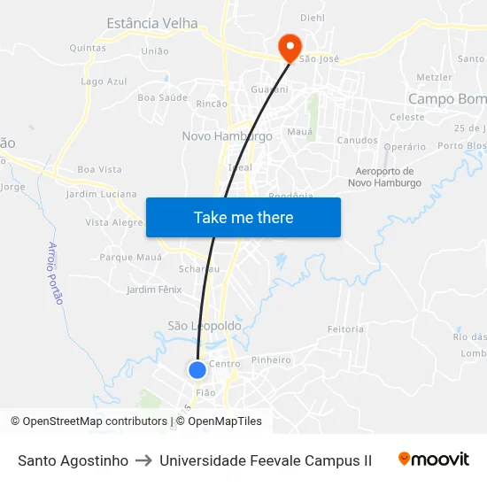 Santo Agostinho to Universidade Feevale Campus II map