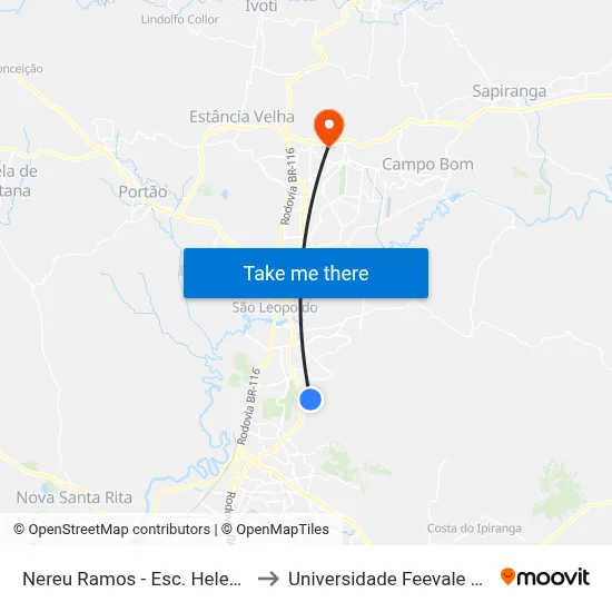 Nereu Ramos - Esc. Helena Câmara to Universidade Feevale Campus II map