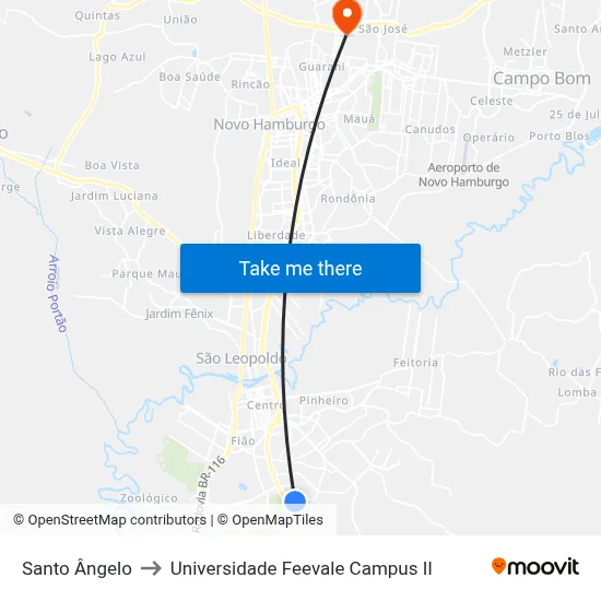 Santo Ângelo to Universidade Feevale Campus II map