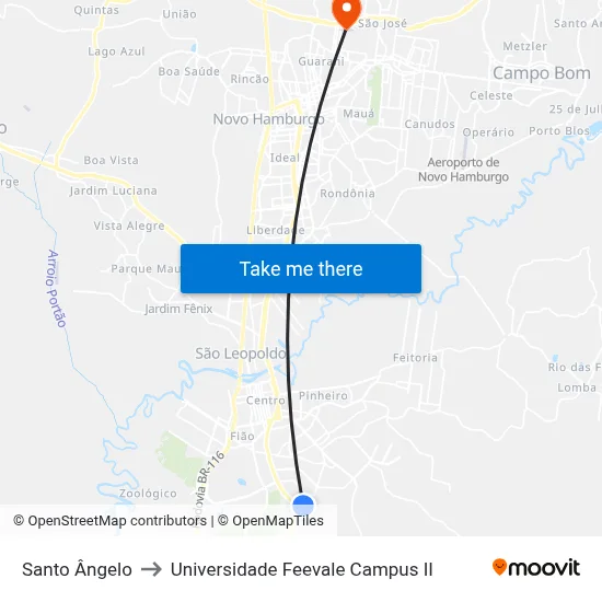 Santo Ângelo to Universidade Feevale Campus II map