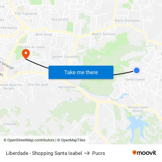 Liberdade - Shopping Santa Isabel to Pucrs map