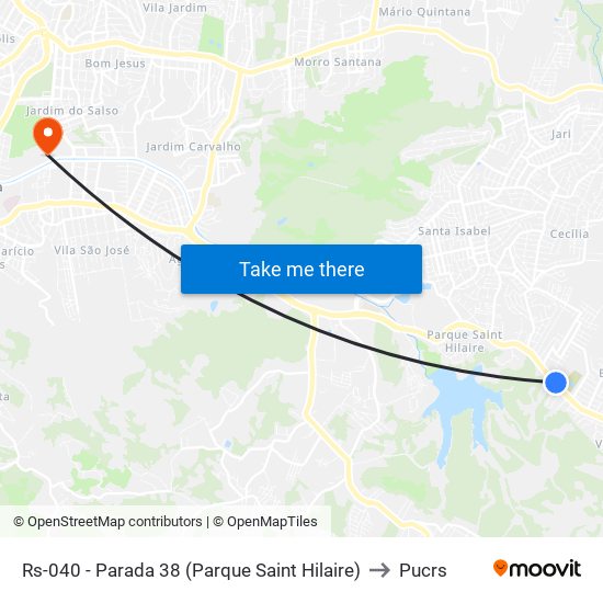 Rs-040 - Parada 38 (Parque Saint Hilaire) to Pucrs map