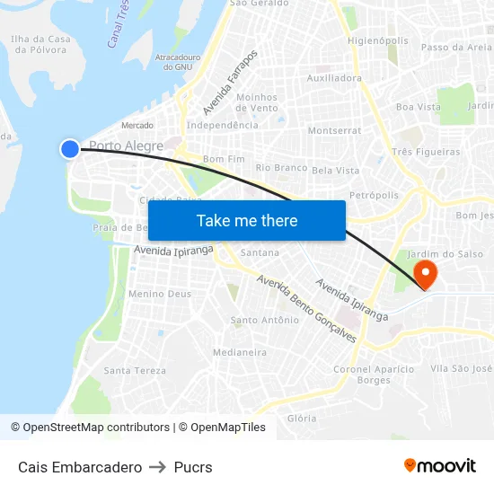 Cais Embarcadero to Pucrs map