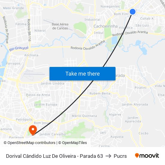 Dorival Cândido Luz De Oliveira - Parada 63 to Pucrs map