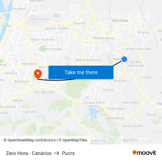 Zero Hora - Canários to Pucrs map