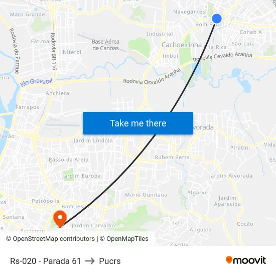 Rs-020 - Parada 61 to Pucrs map