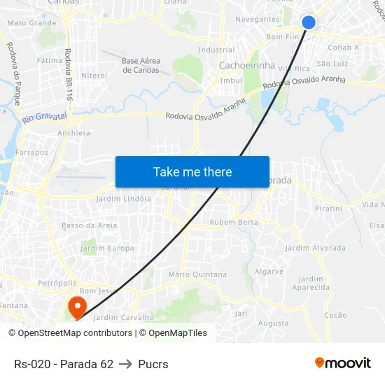 Rs-020 - Parada 62 to Pucrs map