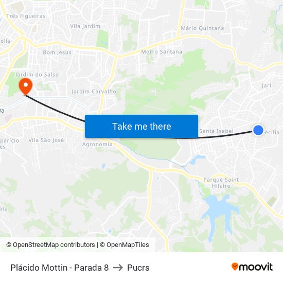 Plácido Mottin - Parada 8 to Pucrs map