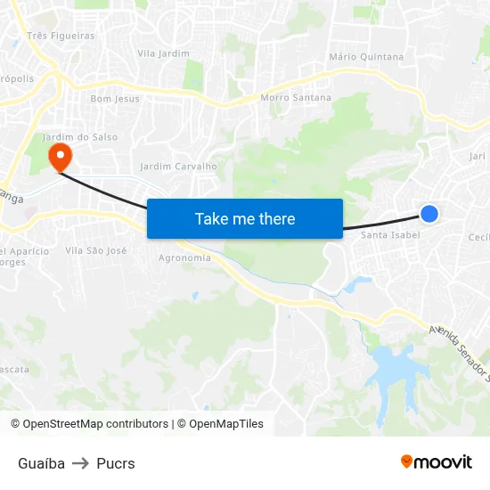 Guaíba to Pucrs map