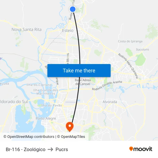 Br-116 - Zoológico to Pucrs map