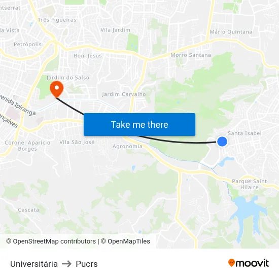 Universitária to Pucrs map