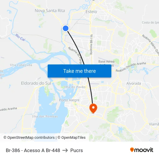 Br-386 - Acesso A Br-448 to Pucrs map