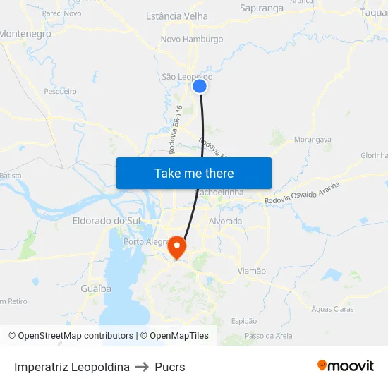 Imperatriz Leopoldina to Pucrs map