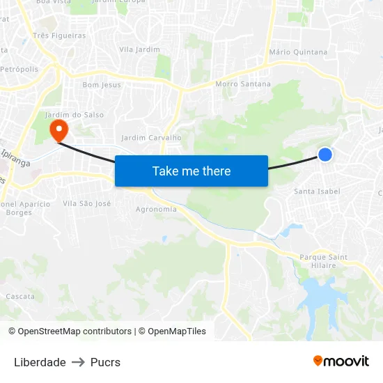Liberdade to Pucrs map