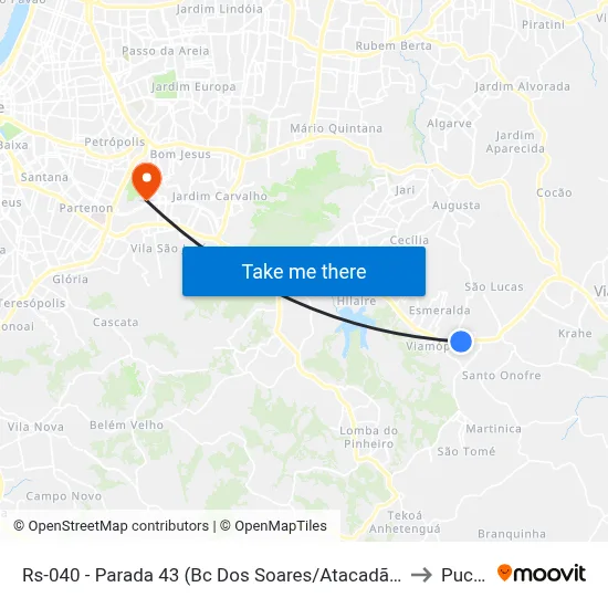 Rs-040 - Parada 43 (Bc Dos Soares/Atacadão) to Pucrs map