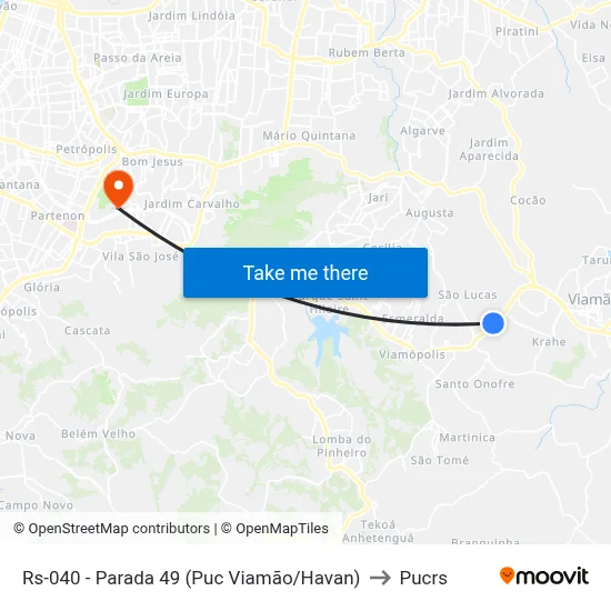 Rs-040 - Parada 49 (Puc Viamão/Havan) to Pucrs map