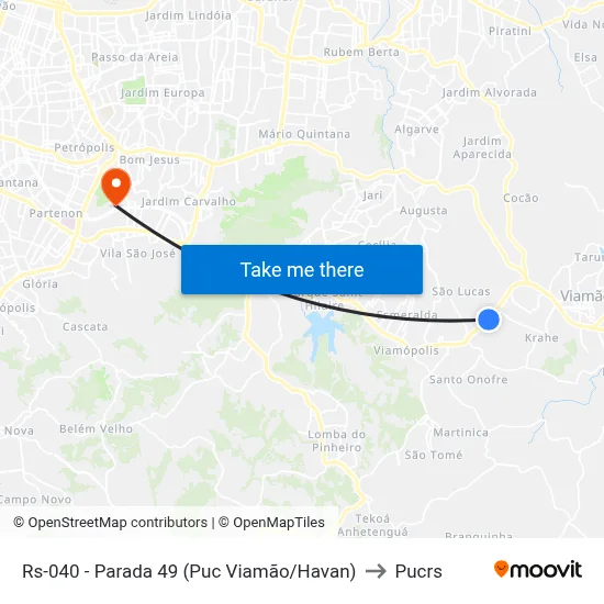 Rs-040 - Parada 49 (Puc Viamão/Havan) to Pucrs map