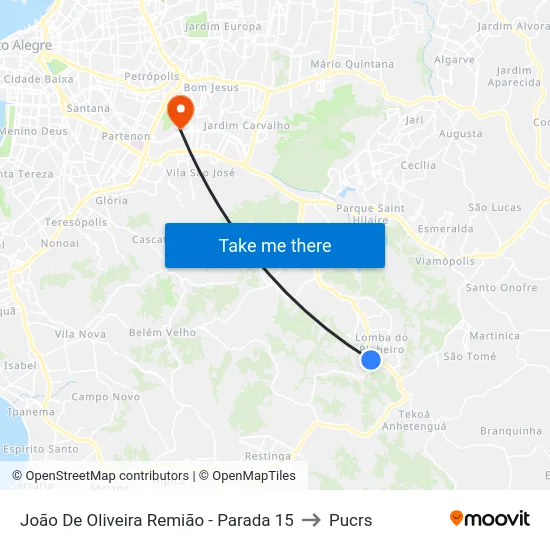 João De Oliveira Remião - Parada 15 to Pucrs map