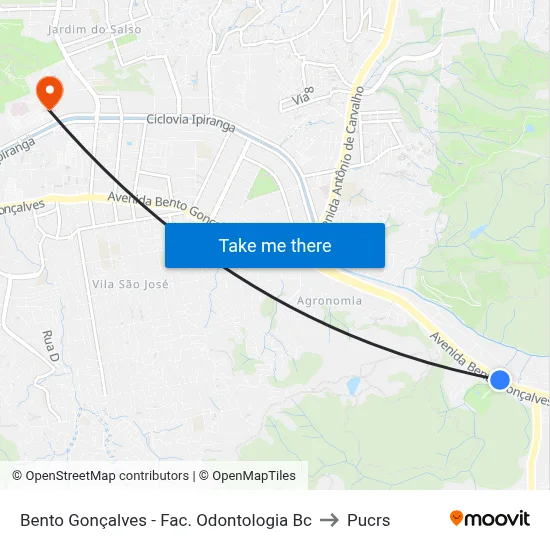 Bento Gonçalves - Fac. Odontologia Bc to Pucrs map