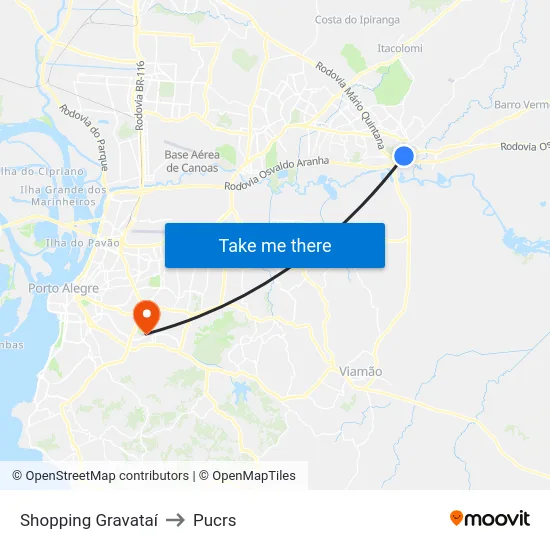 Shopping Gravataí to Pucrs map