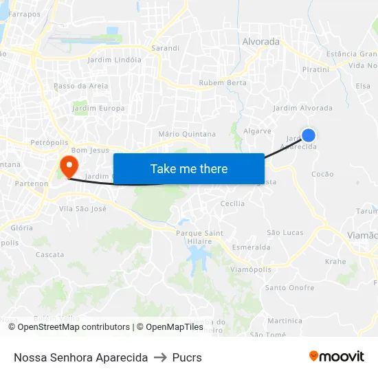Nossa Senhora Aparecida to Pucrs map
